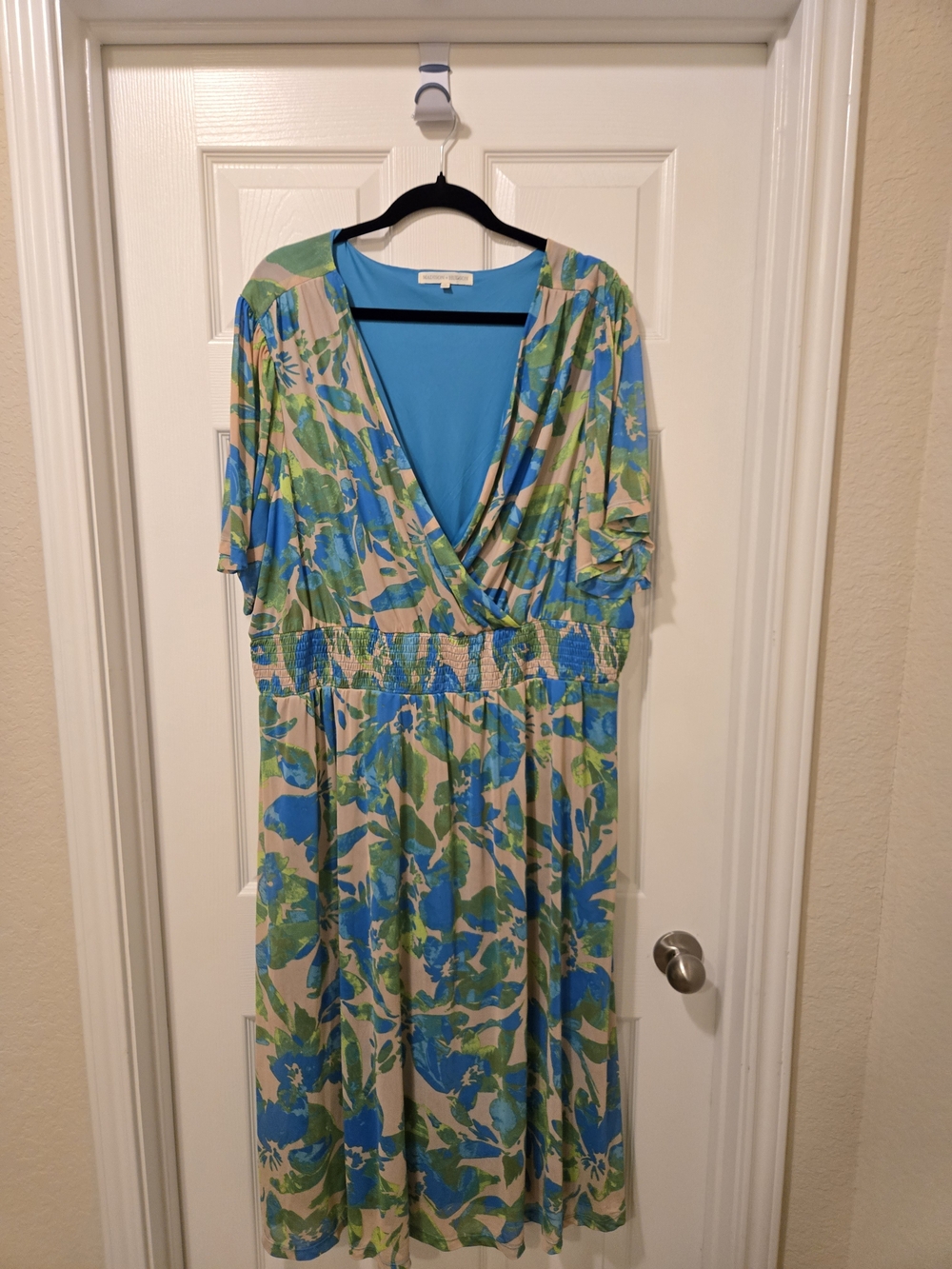 Floral Wrap Midi Dress in Blue & Green